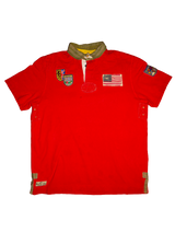 Polo Ralph Lauren Large Mountain Expedition Red Rugby Shirt Patches Flags Outdoor